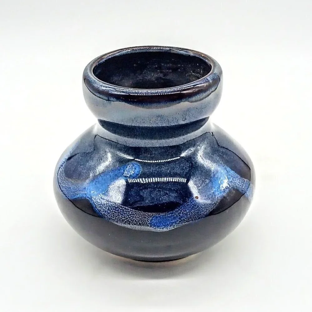 Dark Blue Drip Glaze Studio Art Pottery Small Vase